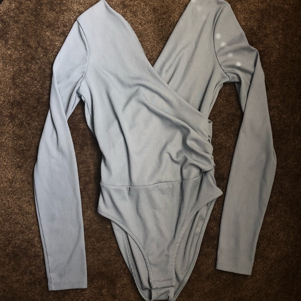 TopShop teal grey long sleeve bodysuit